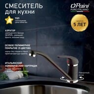 Смеситель для кухни Paini Jolly 136 мм, однозахватный, поворотный излив, черный матовый 6944573Z1KM