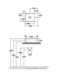 Раковина Globo T-EDGE 400х250х120 подвесная, отверстие под смеситель, белый B6R40BI