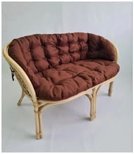 Диван Багама (1200х650х750) 2-х местный, подушки коричневые, полные твил, ротанг, натуральный