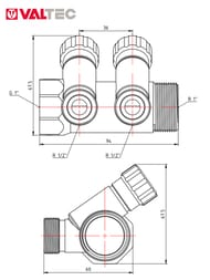 Коллектор VALTEC 1" на 2 подв.с вентилями 1/2"Н никель  VTc.560.N.0602 — изображение 4