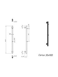 GROTA CORSA Дизайн радиатор 30x900 водяной, нижнее подкл., 1/2", полиров. нерж. сталь, с крючками