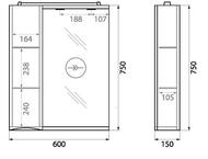Зеркальный шкаф BelBagno MARINO 600х150х750 подсветка LED, левый MARINO-SPC-600/750-1A-BL-P-L