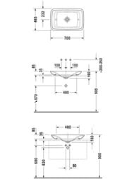 Раковина накладная Duravit PuraVida 700х465х160 без перелива/отв. под смеситель, белый 0369700000