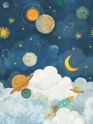 Обои виниловые на флизелине Grandeco Little Dreamers LD6101 (0,53х10,05) космос, многоцветные (рул)