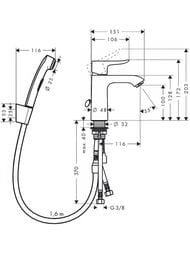 Смеситель Hansgrohe Metris 31285000 для умывальника с гигиеническим душем (комплект) — миниатюра 3