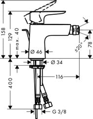 Смеситель Hansgrohe Talis E 71720000 для биде  со сливным гарнитуром, однорычажный, хром