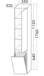 Пенал подвесной Burgbad Iveo 350х1760х320 правый, 1 дверца, 1 корзина, белый HSIG035RF2833G0161