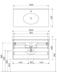 Тумба под раковину Caprigo TIBET Picco 1050х650х535 подвесная, 2 ящика, цвет графит 35214-084