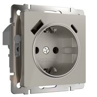 Розетка с/з шторками и USB тип A+C Werkel W1271704, дымчатый