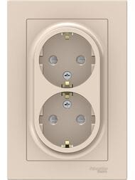 Розетка Systeme Electric ATLASDESIGN двойная с заземл. со шторками 16А в сборе бежевый ATN000226
