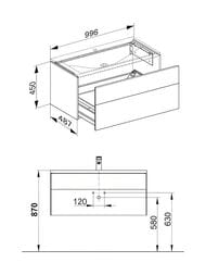 Тумба под раковину Keuco Reflex 996х487х450 подвесная,1 ящик,без раковины, белый 34070210000
