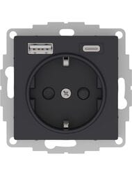 Розетка Systeme Electric ATLASDESIGN 16А, 2 USB A+C, 5В/2,4А/3,0А, 2х5В/1,5А, механизм, карбон ATN001032
