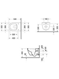 Унитаз подвесной DURAVIT DARLING NEW 355х540х340 безободковый, крепление 2557090000