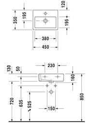 Рукомойник DURAVIT VERO 450х350х160 шлиф., отверстие под смеситель, перелив 0704450027