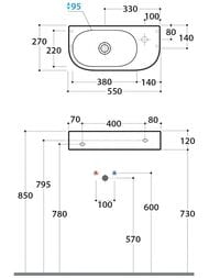 Раковина Globo Forty3 (550x270х120) подвесная/накладная, без отверстия под смеситель, белая SCT55BI