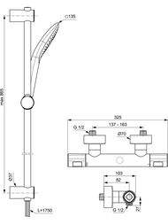Смеситель для душа Ideal Standard CERATHERM T100 A7235AA термостат, душевой гарнитур, штанга 900мм