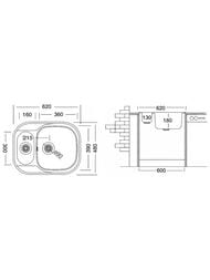 Мойка врезная Ukinox Galant 620х480 полированная 0,8 мм, слив 3 1/2, GAP620.480 -GT8K 1R