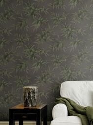 Обои виниловые на флизелине Rasch Kimono (0,53х10,05) листья, черные 409772 (рул.)