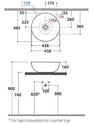 Раковина Globo T-EDGE (450х450х160) накладная, без отверстия под смеситель, цвет Smoke B6T45SK