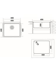 Мойка под столешницу Ukinox Loft 490х440 браширов. нерж.сталь 1мм, слив 3 1/2, LOB450.400 -GT10P