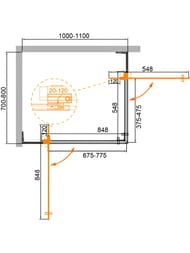 Душевой уголок CEZARES SLIDER (700-800х1000-1100х1950) стекло прозрачное/профиль оружейная сталь — изображение 9