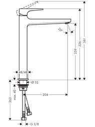Смеситель Hansgrohe Metropol 74512000 на раковину с клапаном, высота излива 260 мм, ручка-петля