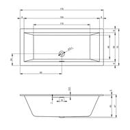 Ванна акриловая RIHO RETHING CUBIC 170x75 без гидромассажа, прямоугольная, с сифоном — изображение 4