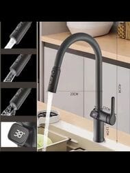 Смеситель для кухни ESKO K15LEDB однозахватный,вытяжной излив, дисплей, датчик температуры, черный