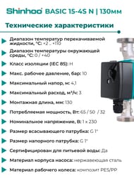 ����� �������������� SHINHOO BASIC 15-4S N 130 1x230V, 1", ��� ����, 71212001