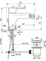 Смеситель для биде Ideal Standard CERAFINE O однозахватный, излив 132мм, матовый черный BC705XG