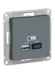 Розетка Systeme Electric ATLASDESIGN USB A+С, 5В/2,4А, 2х5В/1,2А, механизм, ГРИФЕЛЬ ATN000739