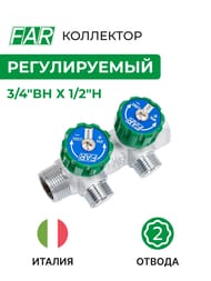 Коллектор регулируемый FAR 3/4"ВН на 2 отвода 1/2"Н, соед.eurokonus, FK 3821 3412 — изображение 2