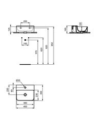 Рукомойник Ideal Standard CONCA (400х350) шлиф , 1 отверстие под смеситель, без перелива T387801