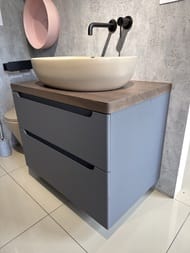 Уценка! Тумба под раковину Jorno Wood 80 (795х515х560) подвесная, со столешницей, 2 ящ., цвет: серый