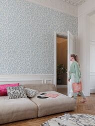 Обои виниловые на флизелине Grandeco Maison MN 3407 (0,53х10,05) листья, голубые (рул.)
