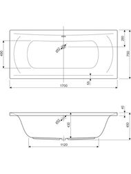 Ванна акриловая CEZARES ARENA 170х75 прямоугольная ARENA-170-75-45