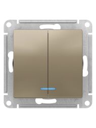 Выключатель Systeme Electric ATLASDESIGN 2-клавишный с подсветкой схема 5а 10АХ шампань ATN000553