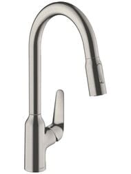 Смеситель Hansgrohe Focus M42 для кухни 220 мм вытяжной поворотный излив сталь 71800800 — миниатюра 1