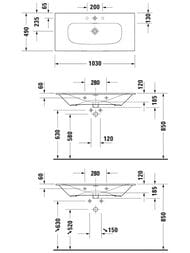 Умывальник Duravit Viu 1030х490 мебельный, антигрязевое покр., 1 отв. под смеситель 23441000001