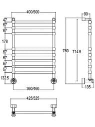 Полотенцесушитель водяной Margaroli Sole 464-8 TS(760х425) хром, 4643708CRTS