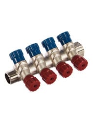 Коллектор VALTEC 3/4" на 4 подв.с вентилями 1/2"Н никель VTc.560.N.0504 — миниатюра 1