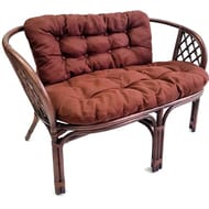 Диван Багама (1200х650х750) 2-х местный, подушки коричневые, обычные твил, ротанг, миндаль матовый
