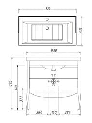 Тумба под раковину Caprigo Фирензе 90 concept 930х895х475 2 ящика, цвет: графит 34118-SF019