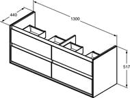 Тумба подвесная Ideal Standard CONNECT AIR 1300х517х440 4 ящика, дерево и белый матовый E0824PS — изображение 2