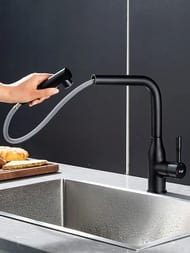 Смеситель для кухни с выдвижной лейкой , FRAP черный, F6096-6