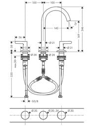 ��������� Axor One 48050000 ��� �������� 170, �� 3 ���������, �� ������ push-open, ����