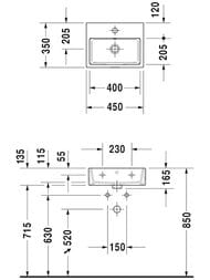 Рукомойник Duravit Vero Air 450х350 шлифованный, 1 отверстие под смеситель 0724450027