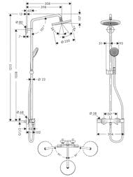 Чертёж Душевая система Hansgrohe Croma 220 Showerpipe 27185000 с термостатом,поворотн. держатель 400мм,хром