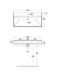 Раковина подвесная KLUDI RESA 1010х500х120 прямоуг, с отв под смесит, д/к, белый 59WW10143