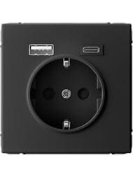 Розетка Systeme Electric ARTGALLERY 16А с 2 USB A+C, 5В/2,4А/3,0А, 2х5В/1,5А, карбон, GAL001032